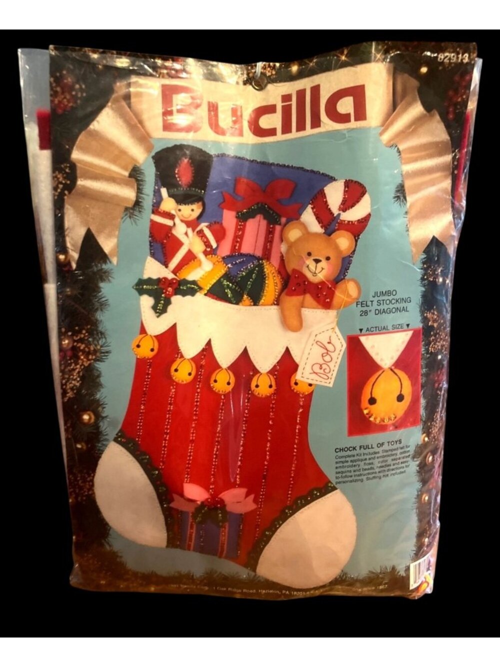 Vtg '91 Bucilla Chock Full Of Toys Christmas Felt Stocking Kit Jumbo 28"